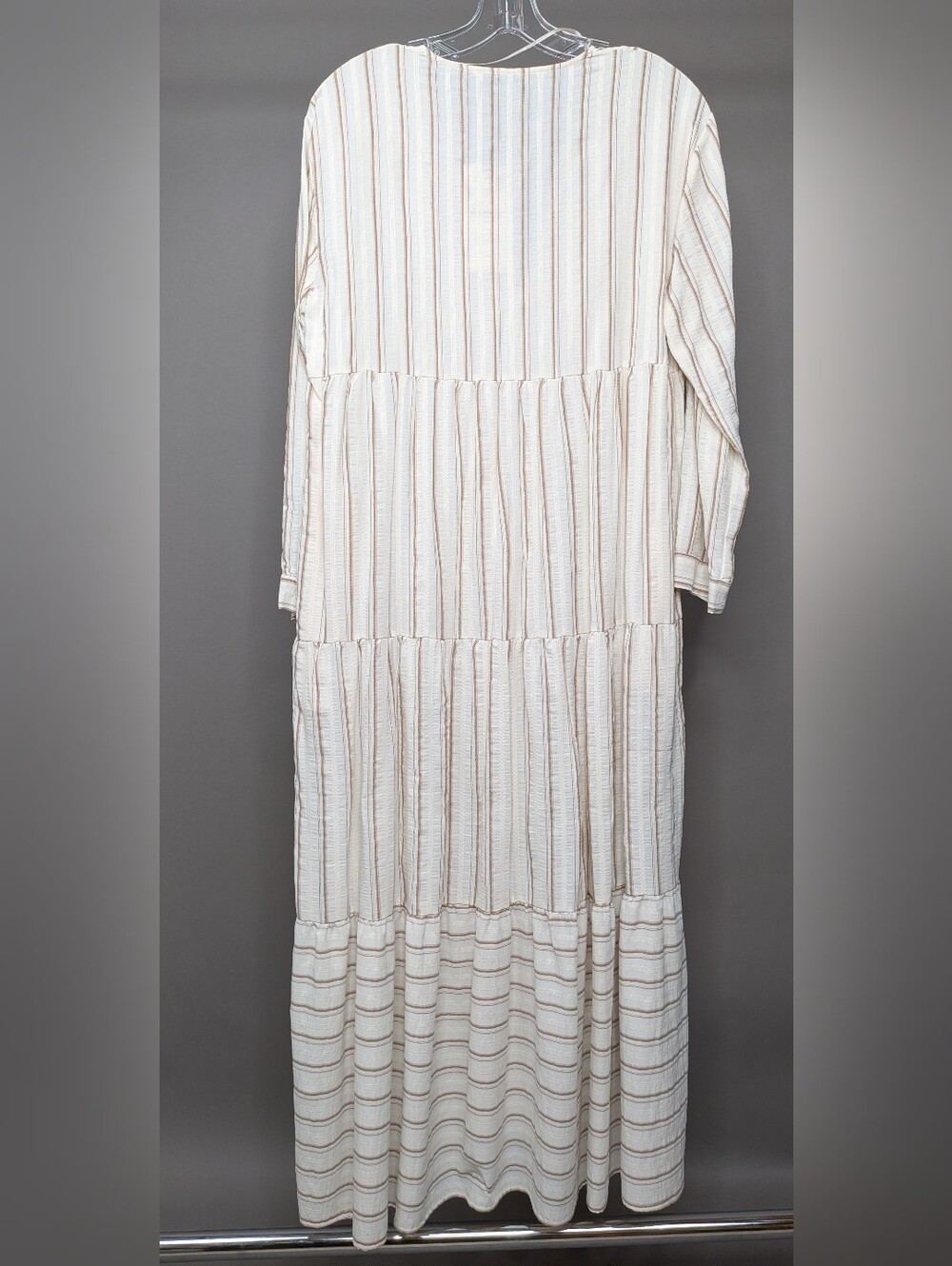 Zara Striped Tiered Maxi Dress in Cream and Tan - Picture 2 of 8